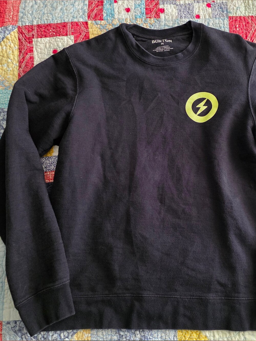 Burton Black Crewneck Sweatshirt with Lime Lightning Logo